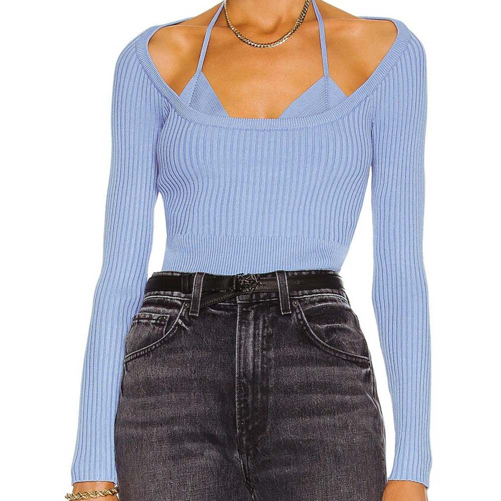 JONATHAN SIMKHAI Jayline Rib Top In Periwinkle
